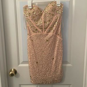 Blush pink beaded bodycon prom dress cocktail dress evening dress
